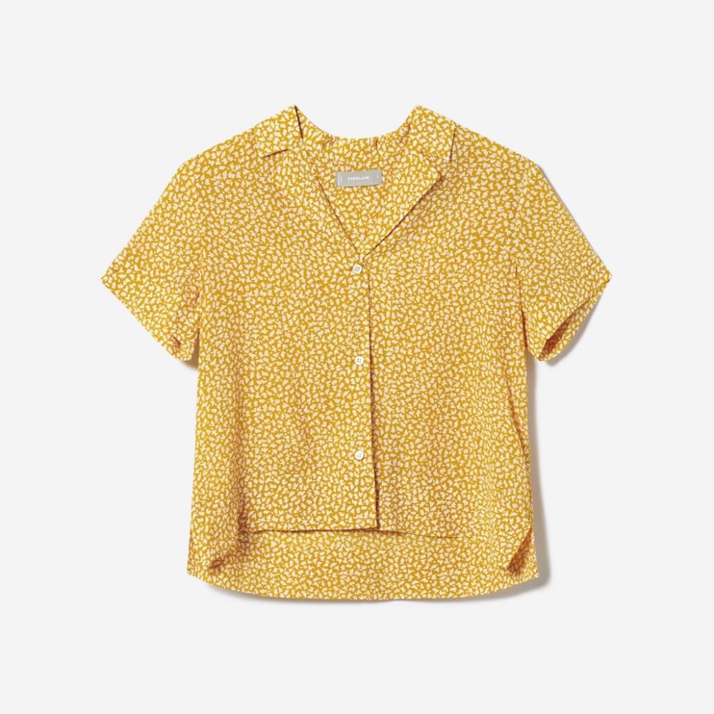 Everlane Clean Silk Notch Shirt in Marigold Floral